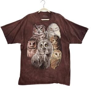 The Mountain Size 2XL T-Shirt Jeremy Paul Multiple Owls Graphic Art 2011 Brown